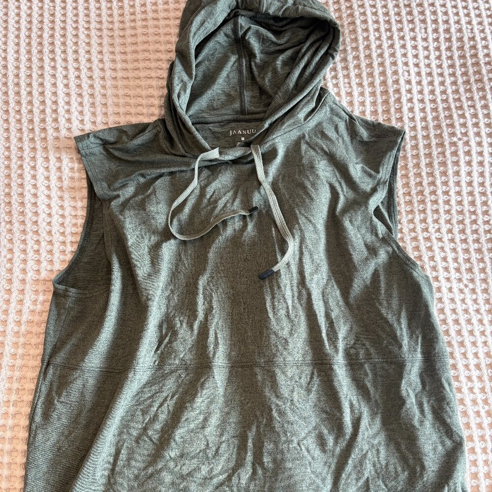 JAANUU Men's Loungewear Comfy Lightweight Sleeveless Hoodie - Heather Olive - M